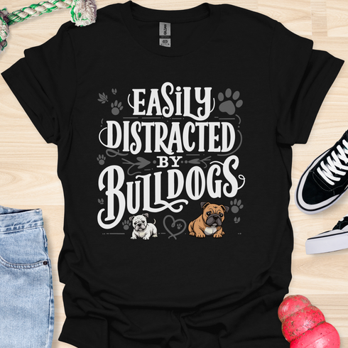 Easily distracted by bulldogs - V3 - Creative Vintage T-Shirt