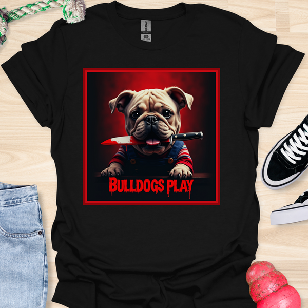 Bulldogs Play - Halloween - V2- Baby Bulldog with Knife in Mouth T-Shirt
