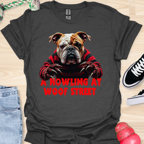 A Howling at Woof Street - Halloween - V2 - Bulldog on a Prowl T-Shirt