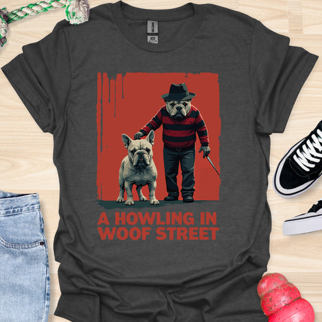 A Howling at Woof Street - Halloween - V1 - Frenchie and Bulldog T-Shirt