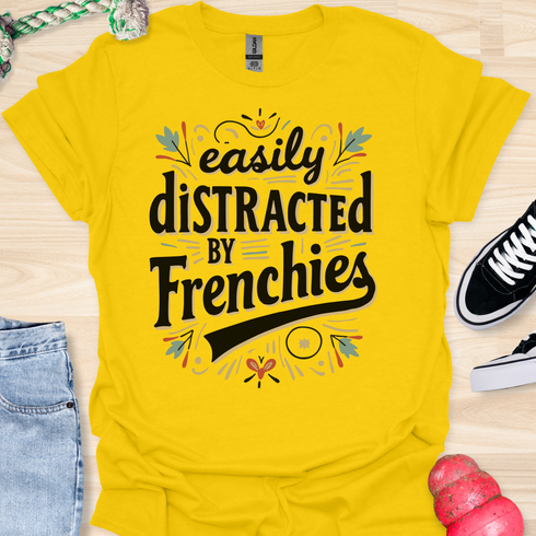 Easily distracted by frenchies - V5 - Baseball Text T-Shirt