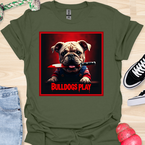 Bulldogs Play - Halloween - V2- Baby Bulldog with Knife in Mouth T-Shirt