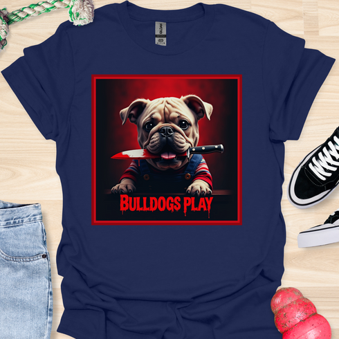 Bulldogs Play - Halloween - V2- Baby Bulldog with Knife in Mouth T-Shirt