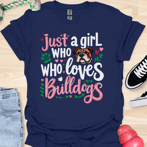 Just a girl who loves bulldogs - V8 - Retro Cute T-Shirt
