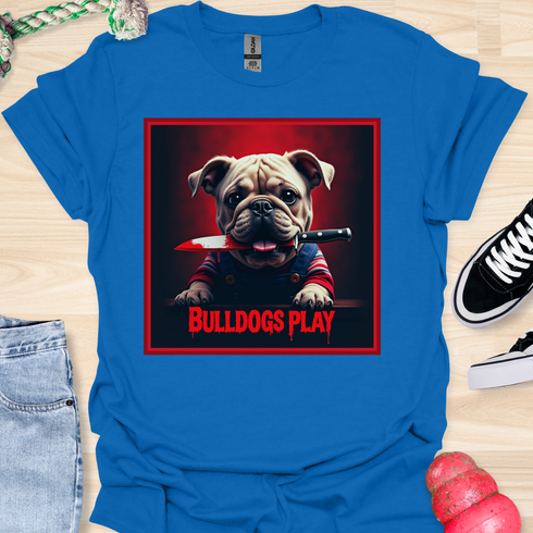 Bulldogs Play - Halloween - V2- Baby Bulldog with Knife in Mouth T-Shirt