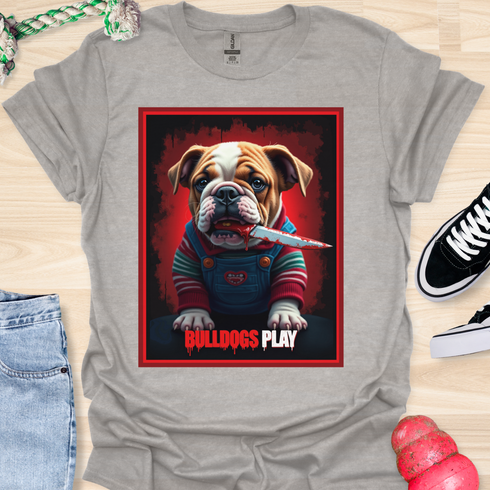 Bulldogs Play - Halloween - V3 - Baby Bulldog, Bloody Knife T-Shirt