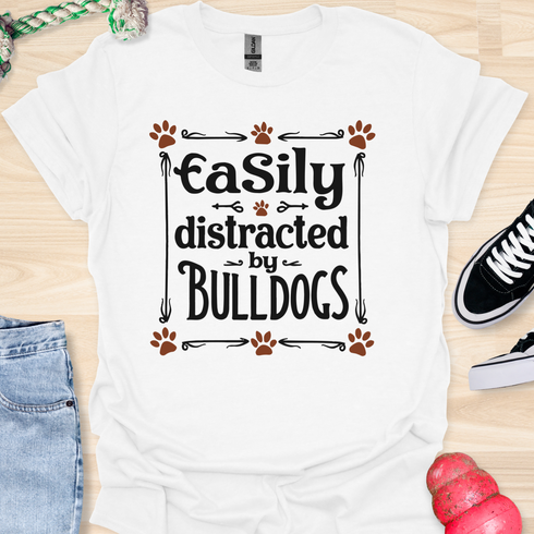 Easily distracted by bulldogs - V4 - Vintage Poster T-Shirt