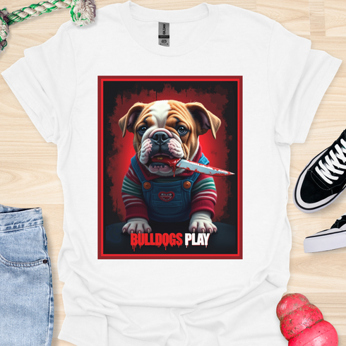Bulldogs Play - Halloween - V3 - Baby Bulldog, Bloody Knife T-Shirt